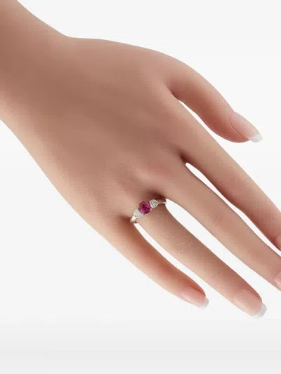 Pre-owned Lb Exclusive Platinum Embellished Diamond And Ruby Ring In Silver