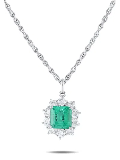 Pre-owned Lb Exclusive Platinum Emerald And Diamond Necklace