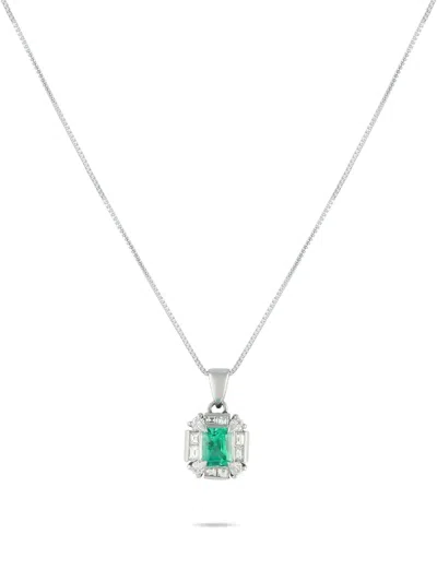 Pre-owned Lb Exclusive Platinum Emerald And Diamond Necklace In Silver