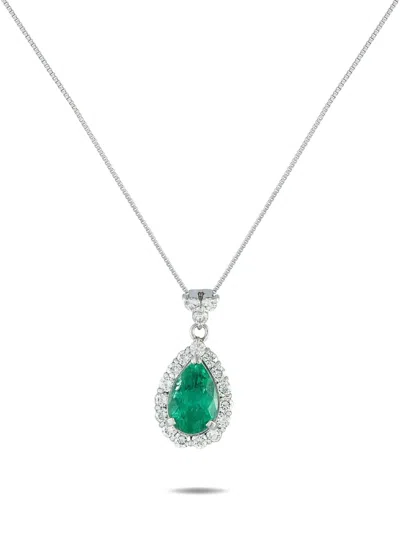 Pre-owned Lb Exclusive Platinum Emerald And Diamond Necklace In Silver