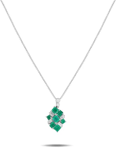 Pre-owned Lb Exclusive Platinum Emerald And Diamond Necklace In Silver