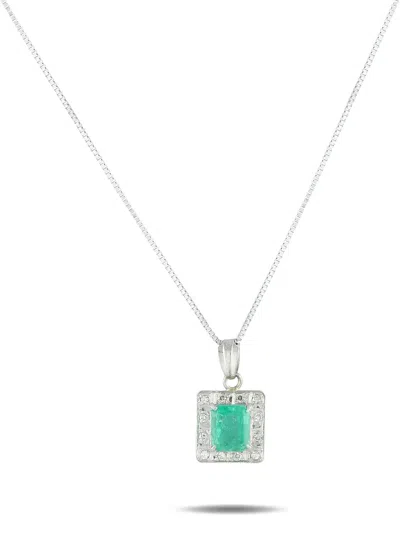 Pre-owned Lb Exclusive Platinum Emerald And Diamond Necklace In Silver