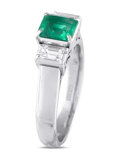 Pre-owned Lb Exclusive Platinum Emerald And Diamond Ring In Green