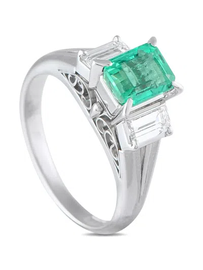 Pre-owned Lb Exclusive Platinum Emerald And Diamond Ring In Green