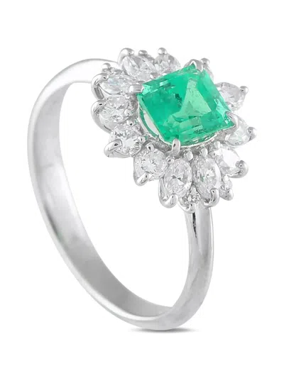 Pre-owned Lb Exclusive Platinum Emerald And Diamond Ring In Green