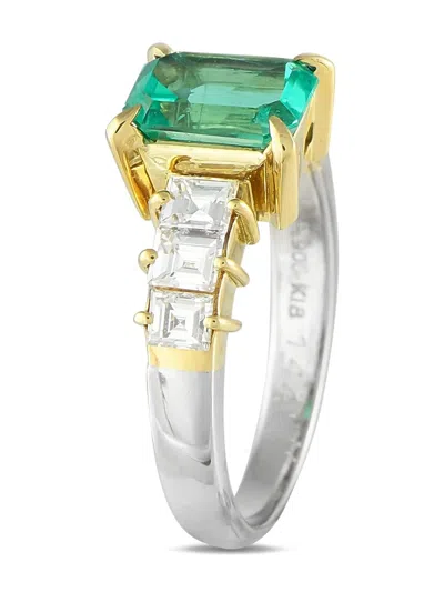 Pre-owned Lb Exclusive Platinum Emerald And Diamond Ring In Yellow