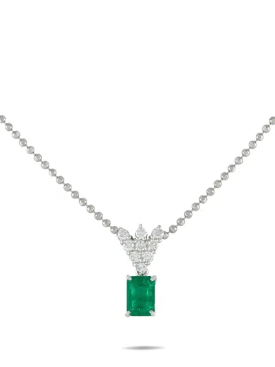 Pre-owned Lb Exclusive Platinum Emerald Pendant Necklace In Silver