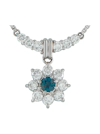 Pre-owned Lb Exclusive Platinum Flower Diamond And Alexandrite Necklace In Silver