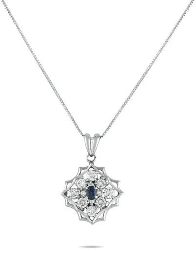 Pre-owned Lb Exclusive Platinum Geometric Alexandrite And Diamond Necklace In Silver