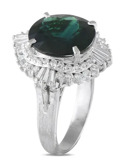 Pre-owned Lb Exclusive Platinum Green Sapphire And Diamond Ring