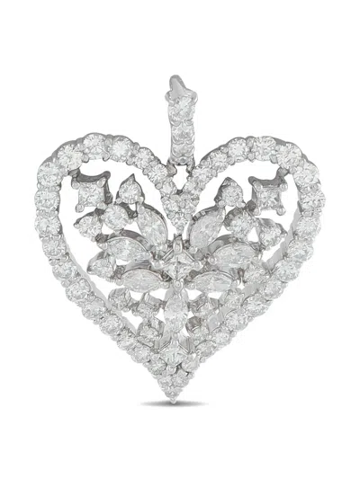 Pre-owned Lb Exclusive Platinum Heart Diamond Pendant In Silver
