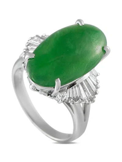 Pre-owned Lb Exclusive Platinum Jade And Diamond Ring In Green