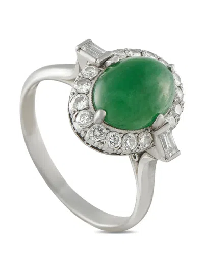 Pre-owned Lb Exclusive Platinum Jade And Diamond Ring In Silver