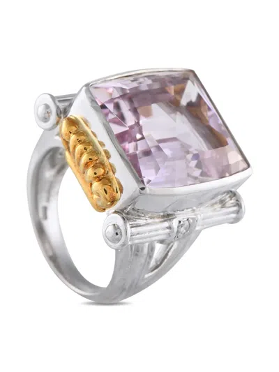 Pre-owned Lb Exclusive Platinum Kunzite And Diamond Ring In Silver