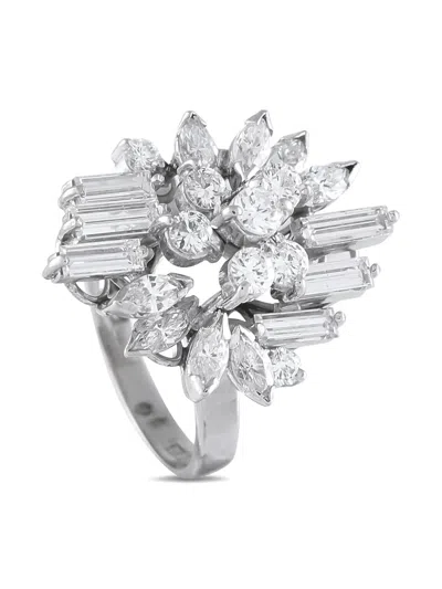 Pre-owned Lb Exclusive Platinum Marquise Diamond Cocktail Ring In Silver