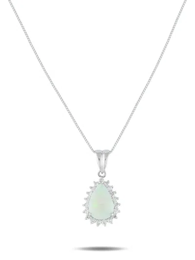 Pre-owned Lb Exclusive Platinum Opal And Diamond Necklace In Silver