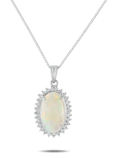 Pre-owned Lb Exclusive Platinum Opal And Diamond Necklace In Silver