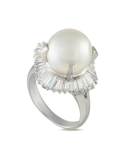 Pre-owned Lb Exclusive Platinum Pearl And Diamond Ring In Silver