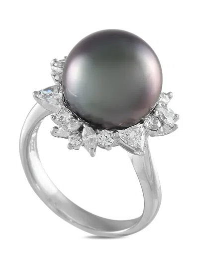 Pre-owned Lb Exclusive Platinum Pearl And Diamond Ring In Silver