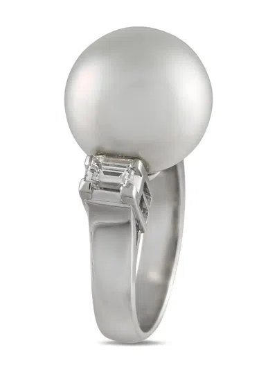 Pre-owned Lb Exclusive Platinum Pearl And Diamond Ring In Silver