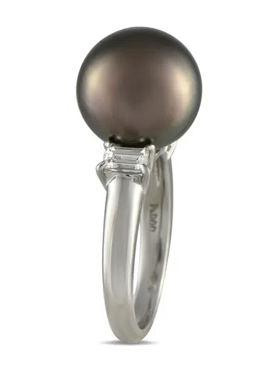 Pre-owned Lb Exclusive Platinum Pearl And Diamond Ring In Silver