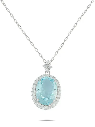Pre-owned Lb Exclusive Platinum Pendant Diamond And Aquamarine Necklace In Silver