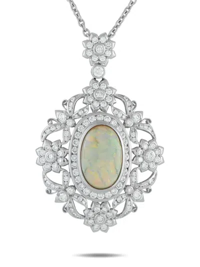 Pre-owned Lb Exclusive Platinum Pendant Diamond And Opal Necklace In Silver