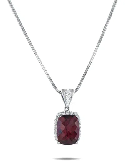 Pre-owned Lb Exclusive Platinum Pendant Diamond And Rhodolite Garnet Necklace In Silver