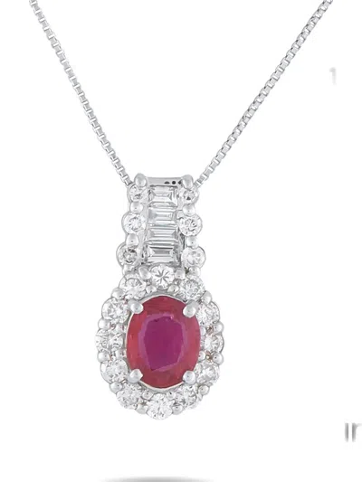 Pre-owned Lb Exclusive Platinum Pendant Diamond And Ruby Necklace In Silver