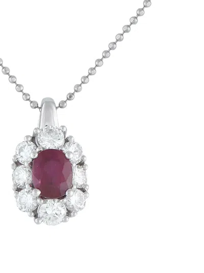 Pre-owned Lb Exclusive Platinum Pendant Diamond And Ruby Necklace In Silver