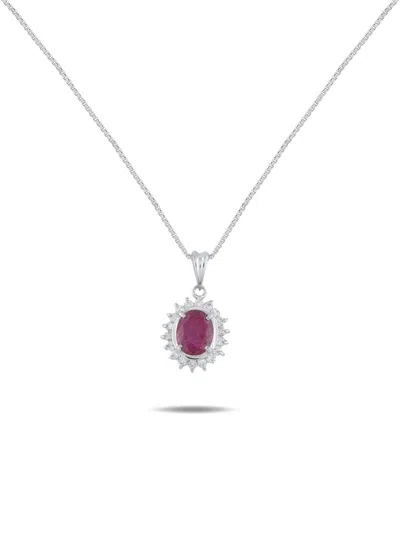 Pre-owned Lb Exclusive Platinum Pendant Diamond And Ruby Necklace In Silver