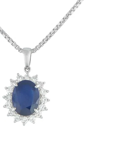 Pre-owned Lb Exclusive Platinum Pendant Diamond And Sapphire Necklace In Silver