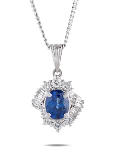 Pre-owned Lb Exclusive Platinum Pendant Diamond And Sapphire Necklace In Silver