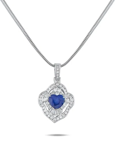 Pre-owned Lb Exclusive Platinum Pendant Diamond And Sapphire Necklace In Silver