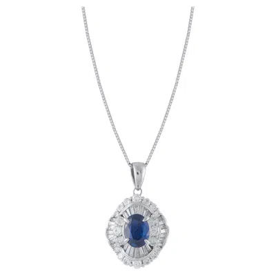 Pre-owned Lb Exclusive Platinum Sapphire And Diamond Double Halo Pendant Necklace Mf03-062326 In Blue