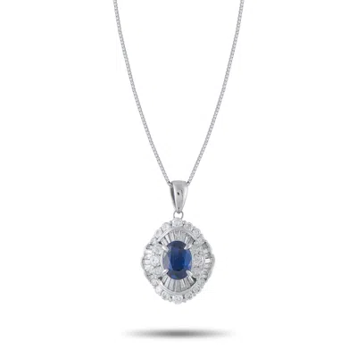 Lb Exclusive Platinum Sapphire And Diamond Double Halo Pendant Necklace Mf03-062326 In White