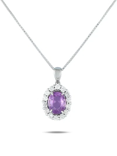 Pre-owned Lb Exclusive Platinum Sapphire And Diamond Necklace In Silver