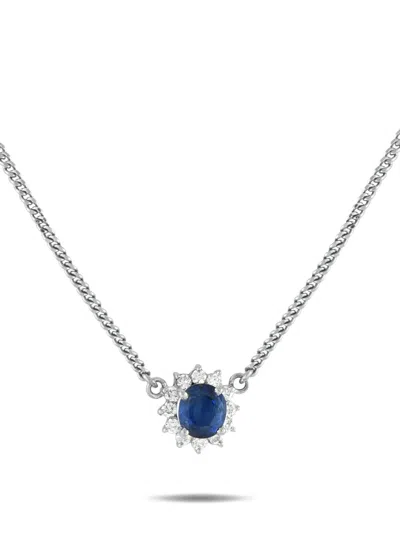 Pre-owned Lb Exclusive Platinum Sapphire And Diamond Necklace In Silver
