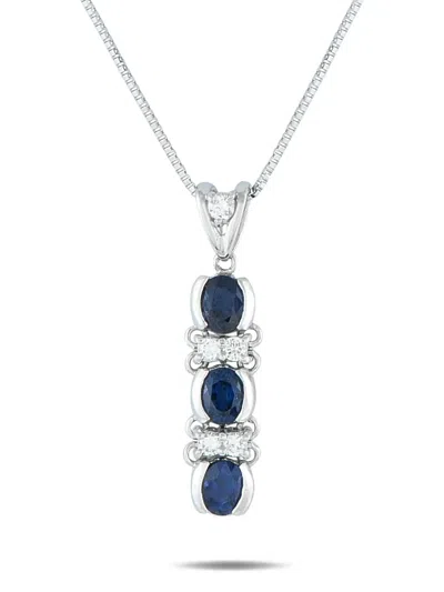Pre-owned Lb Exclusive Platinum Sapphire And Diamond Necklace In Silver