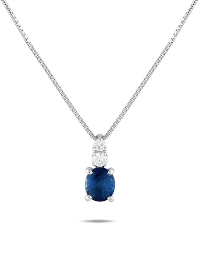 Pre-owned Lb Exclusive Platinum Sapphire And Diamond Necklace In Silver
