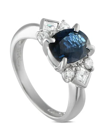 Pre-owned Lb Exclusive Platinum Sapphire And Diamond Ring In Blue