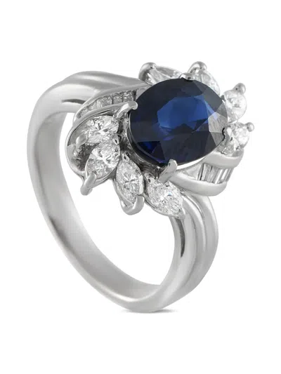 Pre-owned Lb Exclusive Platinum Sapphire And Diamond Ring In Silver