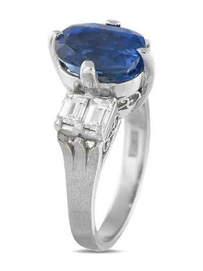Pre-owned Lb Exclusive Platinum Sapphire And Diamond Ring In Silver