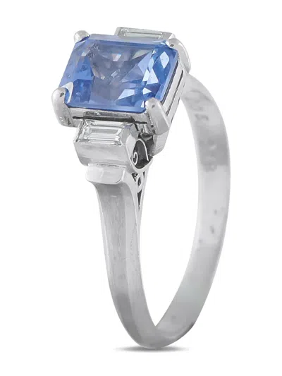 Pre-owned Lb Exclusive Platinum Sapphire And Diamonds Ring In Silver