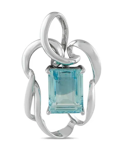 Pre-owned Lb Exclusive Platinum Square-shaped Aquamarine Pendant In Silver