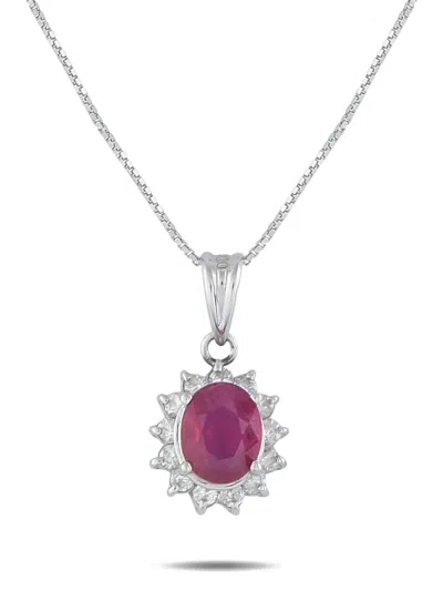 Pre-owned Lb Exclusive Platinum Sunburst Diamond And Ruby Necklace In Silver
