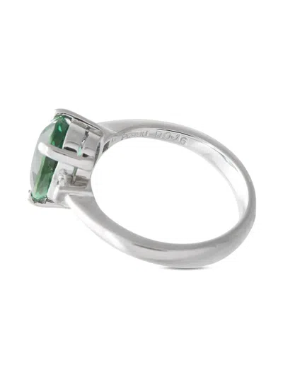 Pre-owned Lb Exclusive Platinum Tourmaline And Diamond Ring In Silver