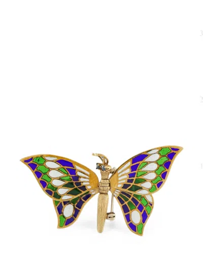 Pre-owned Lb Exclusive Plique-à-jour Butterfly Brooch In Gold