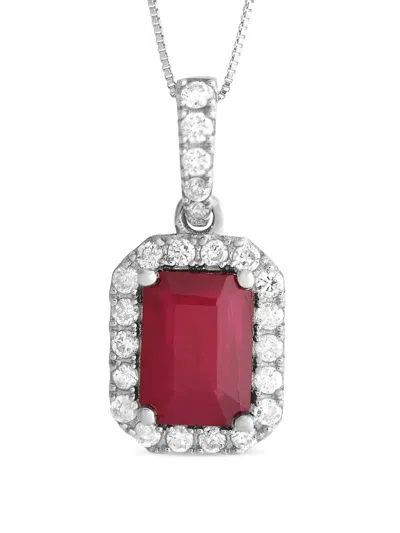 Pre-owned Lb Exclusive  14k White Gold Diamond And Ruby Pendant Necklace In Silver