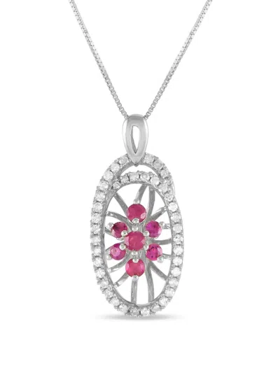 Pre-owned Lb Exclusive  14k White Gold Diamond And Ruby Pendant Necklace In Silver